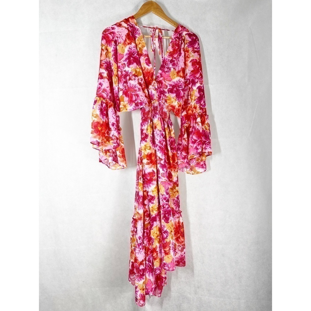 Misa Los Angeles Shadi Asymmetrical Light Floral Midi Dress Floral Burst Size XS